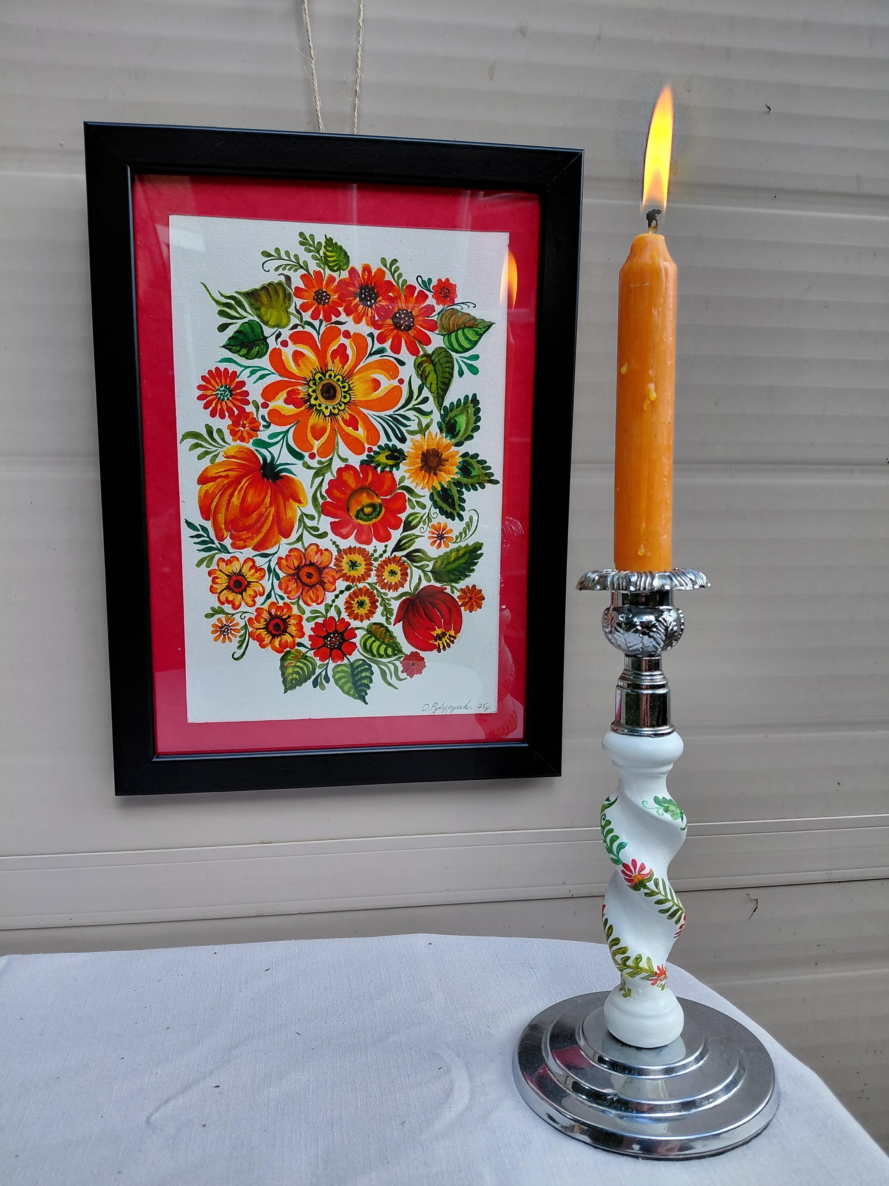 Candlestick and picture. Original painting.